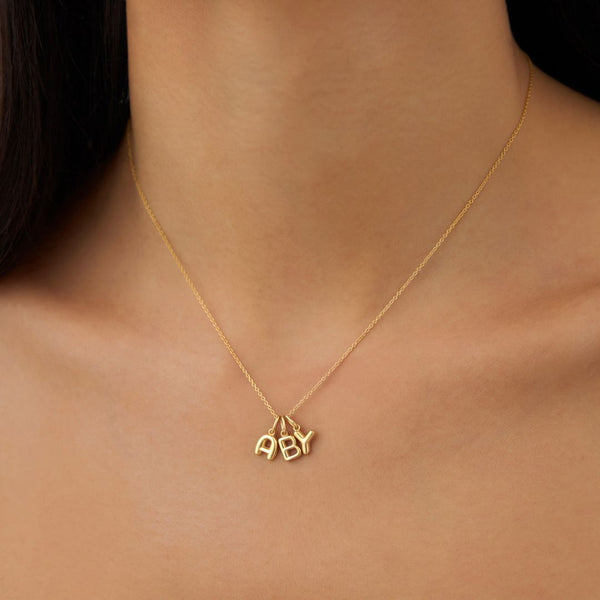 18K Gold Tiny Bubble Initials Necklace