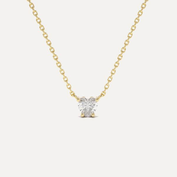 18K Gold Heart Shape Solitaire Diamond Necklace