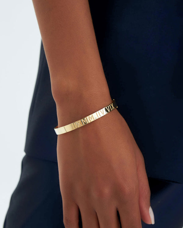 18K Gold Customized Roman Bangle