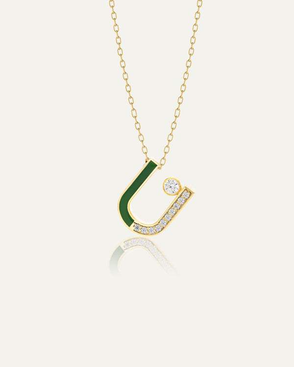 Enamel- Diamond Arabic Letters Necklace
