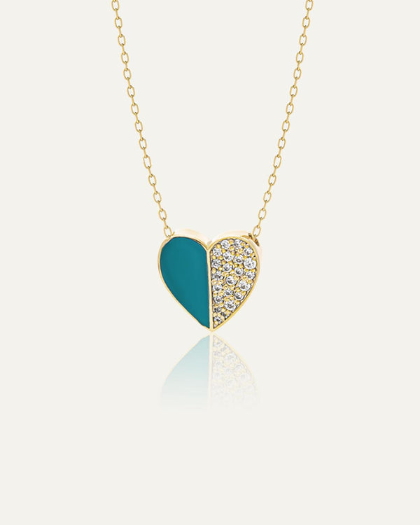 Enamel-Diamond Heart Necklace