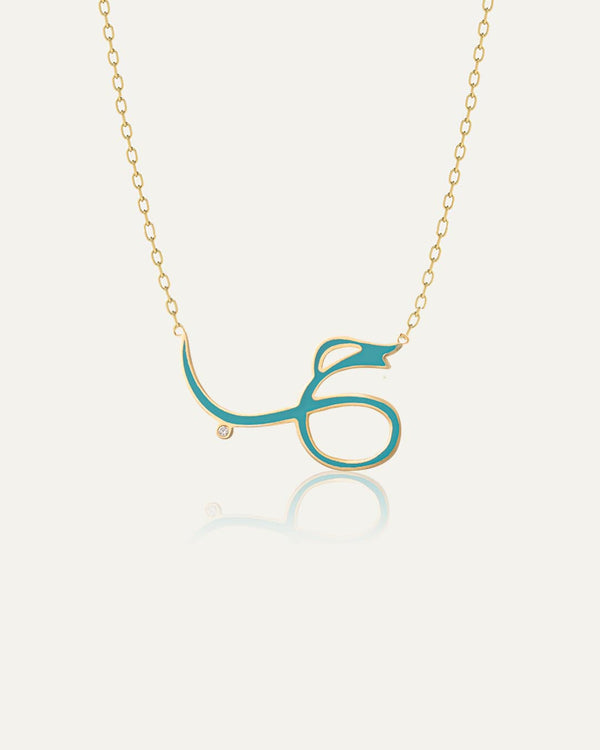  Blue Enamel Hob Necklace and Yellow Gold
