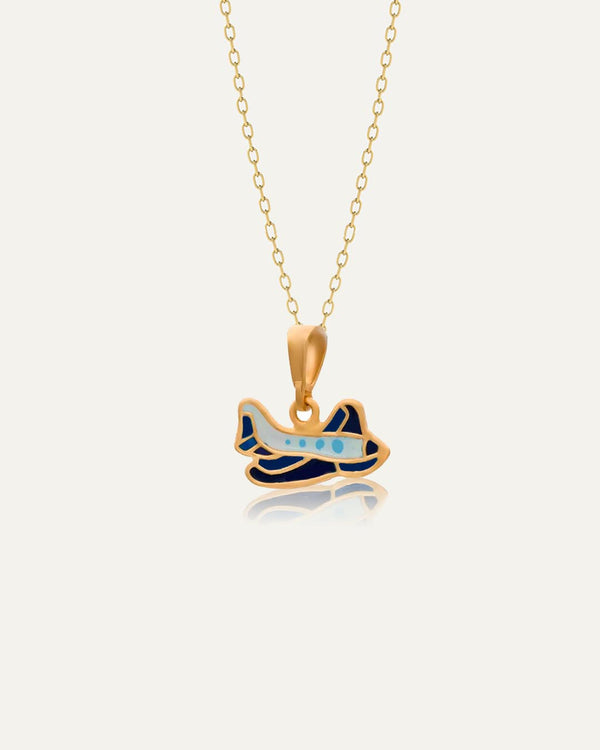 18K Gold Kids Airplane Necklace