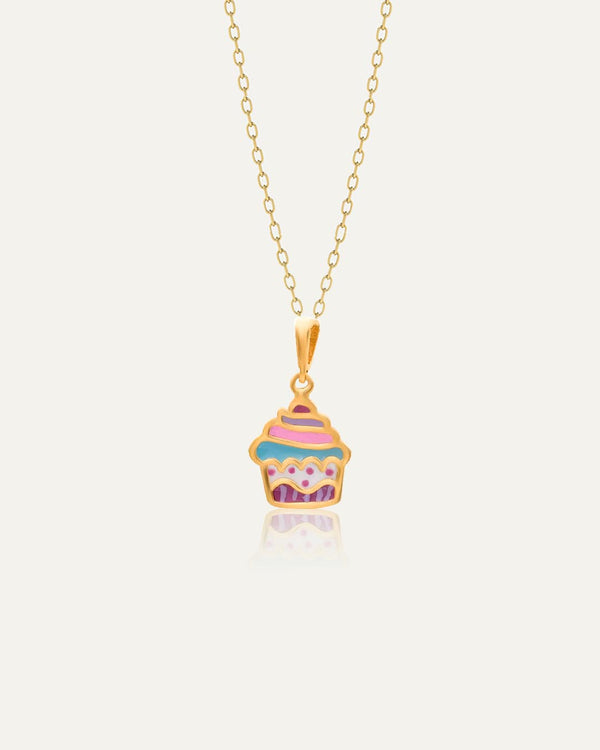 18K Gold Kids Cupcake Necklace