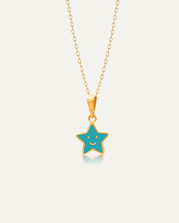 18K Gold Kids Smiley Star Necklace