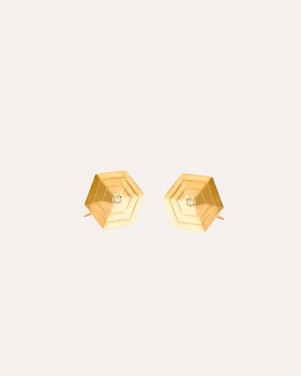 18K Gold 3D Hexagon Earrings
