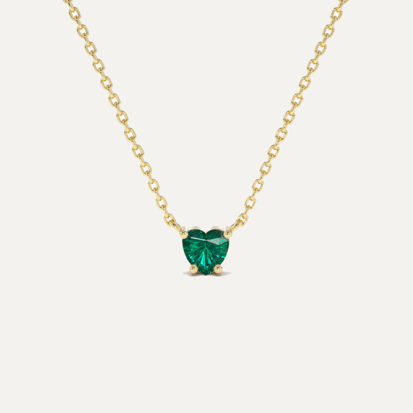 18K Gold Heart Shape Solitaire Emerald Necklace