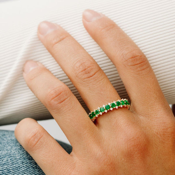 18K Gold Diamond & Emerald Eternity Ring