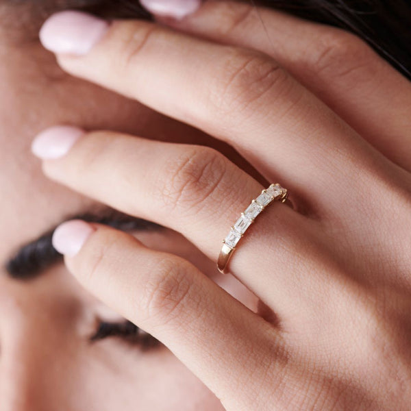 18K Gold Horizontal Emerald Cut Diamond Ring