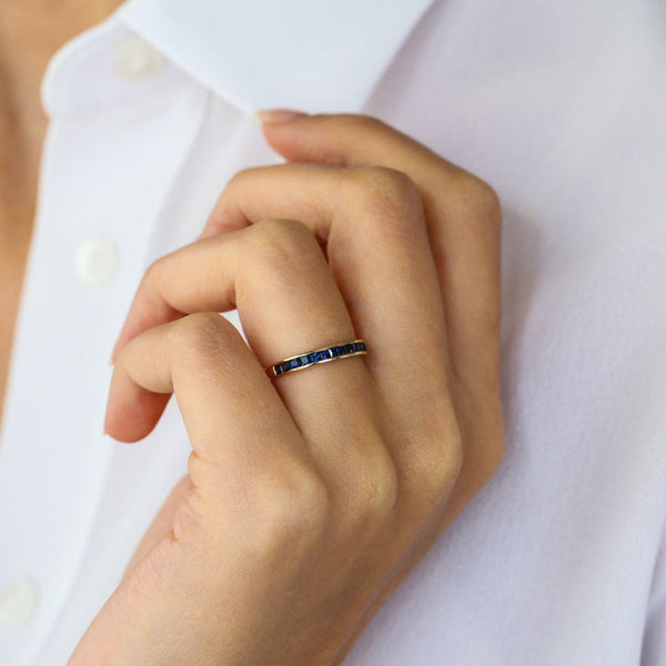 18K Gold Princess Cut Eternity Sapphire  Ring