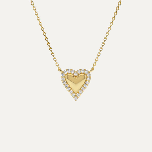 18K Gold Heart Necklace With Diamond Border