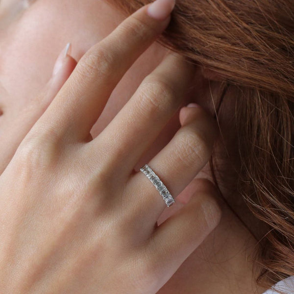 18K Gold Emerald Cut Diamond Eternity Ring
