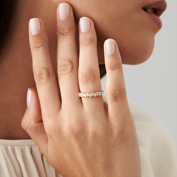 18K Gold Half Eternity Pear Diamonds Ring