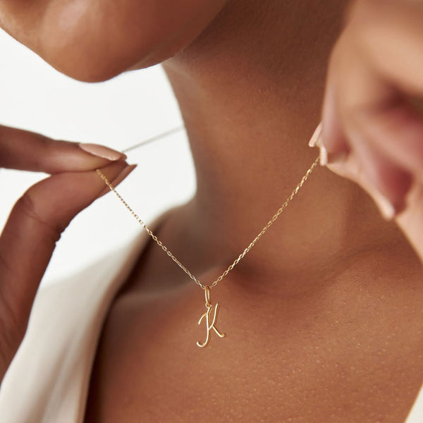 18K Gold Tiny Initial Necklace