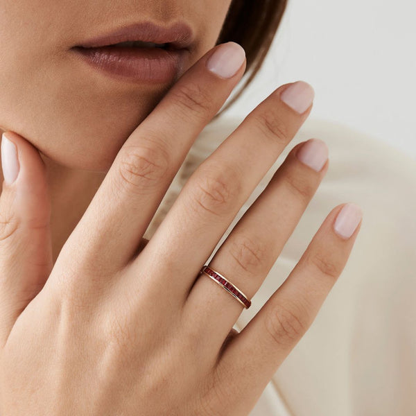18K Gold Princess Cut Eternity Ruby Ring