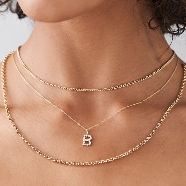 18K Gold Diamond Initials Necklace Medium 12MM Size