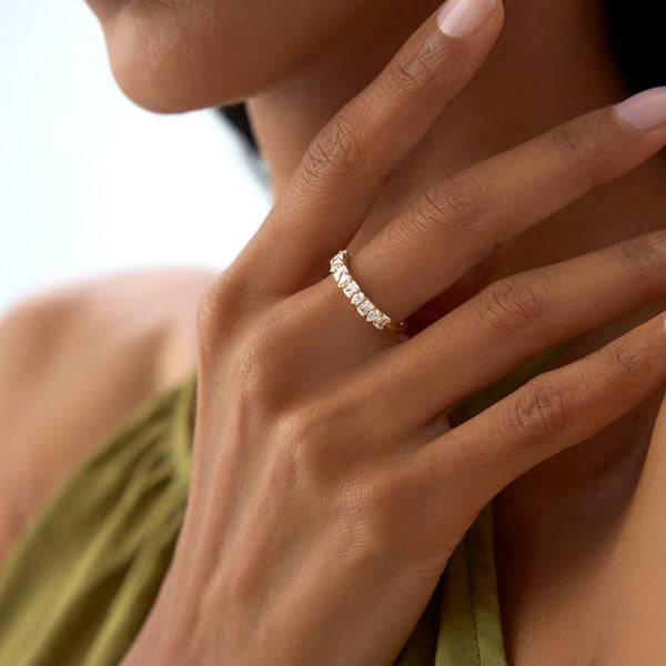 18K Gold Emerald & Pear Half Eternity Diamond  Ring