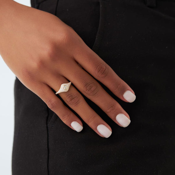 18K Gold Iced Out Pear Shape Diamond Ring