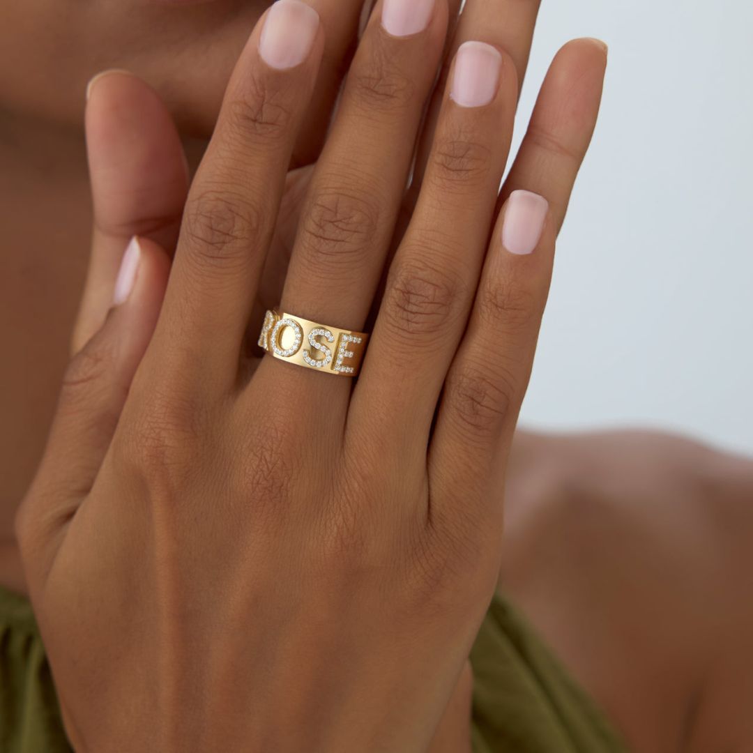 18K Gold Chunky Diamond Name Ring