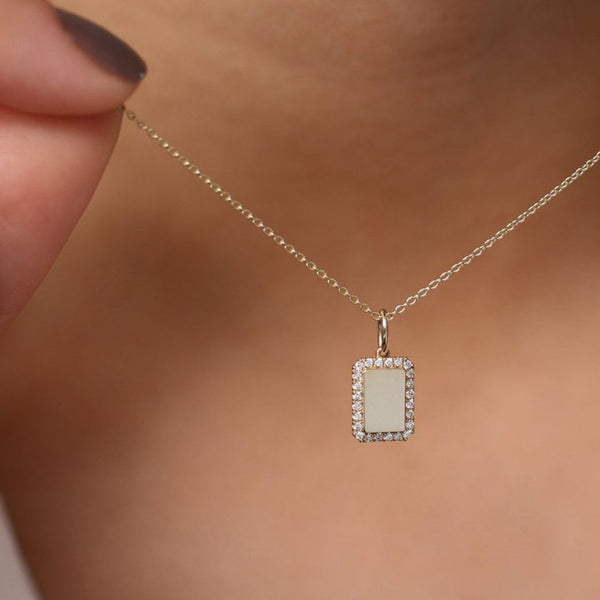 18K Gold Customizable Rectangle Diamond Necklace