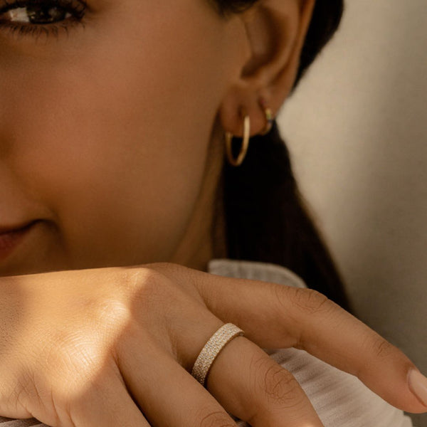 18K Gold Quadro Rows Half Eternity Diamond RIng