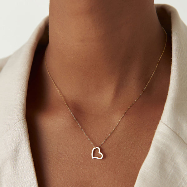 18K Gold Open Heart Necklace