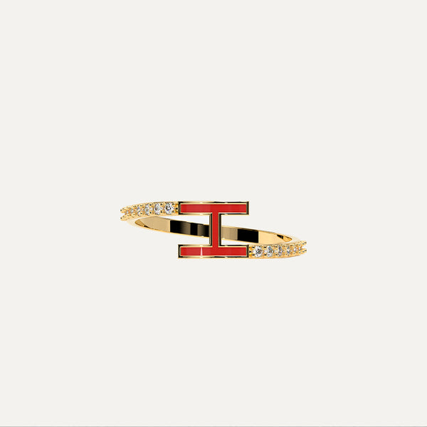 Customized Enamel Initial And Diamond Band Ring