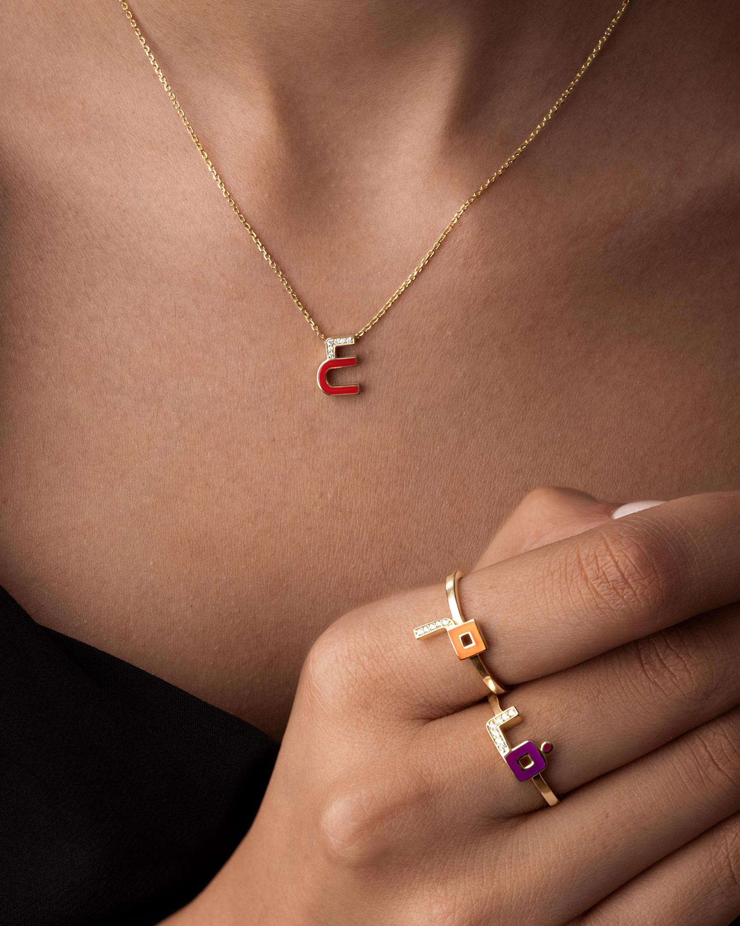 Enamel Diamond Arabic Letter Rings – Bellogante