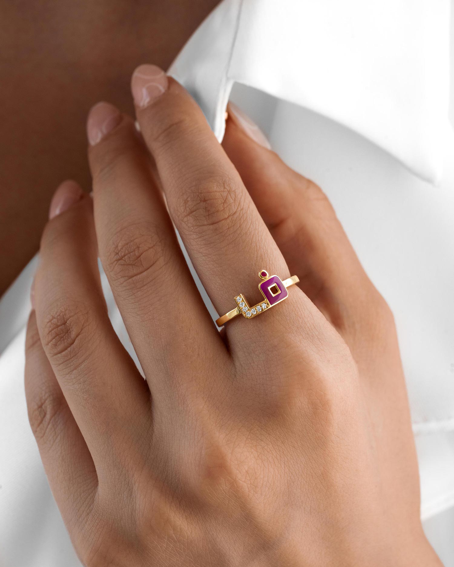 Enamel Diamond Arabic Letter Rings – Bellogante