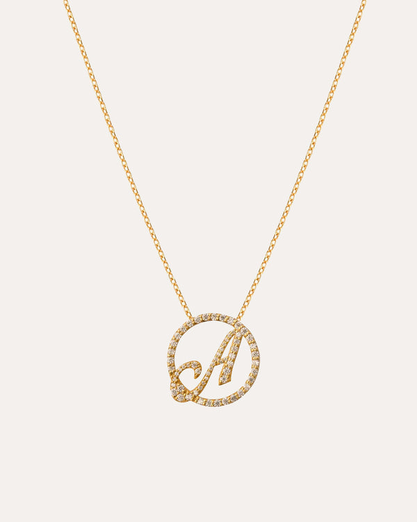Circle Diamond English initials Necklace