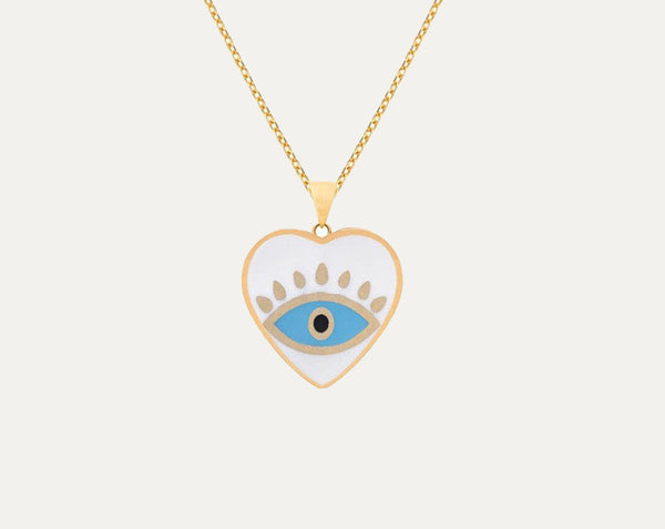 Enamel Heart Evil Eye Necklace