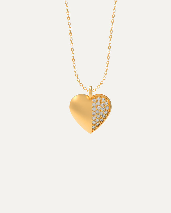 Half Diamond Paved Heart Necklace