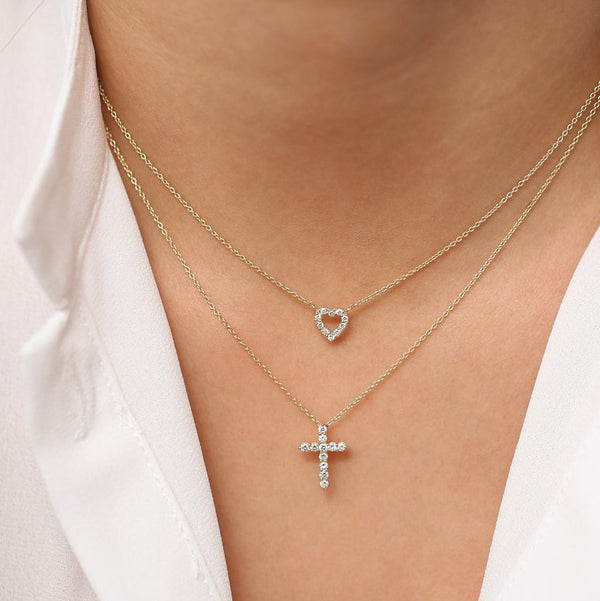 18K Gold Cross Diamond Necklace