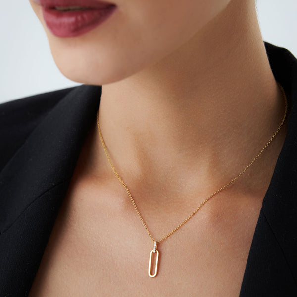 18K Gold Paper Clip Diamond Necklace