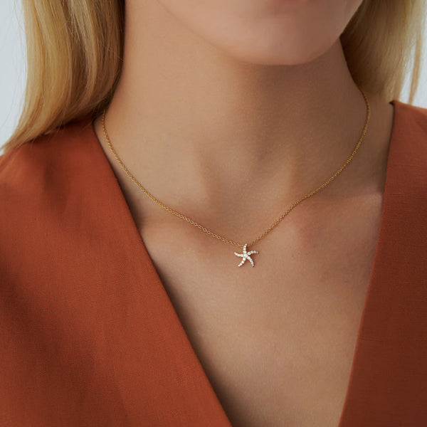 18K Gold Starfish Diamond Necklace