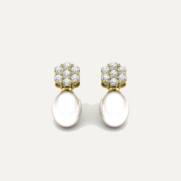 Pearl & Diamond Flower Earrings