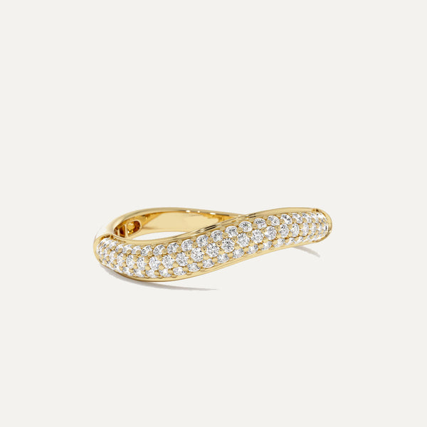 18K Gold Trio Rows Diamond Waved Ring