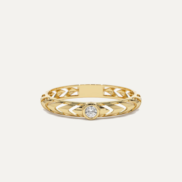 18K Gold Groovy Solitare Diamond Ring