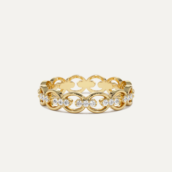 18K Gold Oval Linked Chain Diamond Ring