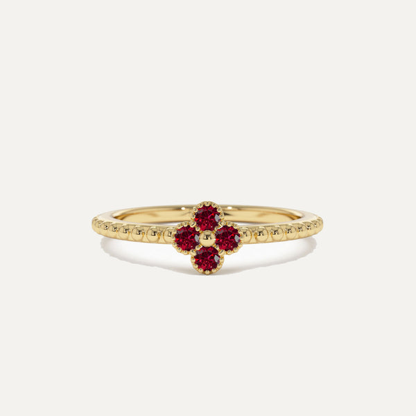 18K Gold Clover Ruby Ring