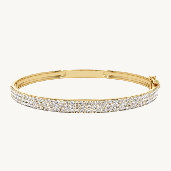 18K Gold Trio Row Half Diamond Pave Bangle