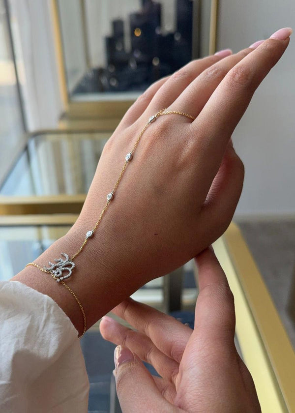 18K Gold Customized Arabic Name  Diamond Hand Chain