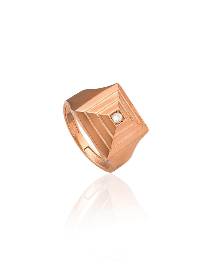 18K Gold 3D Cube Ring & Diamond - BelloGante