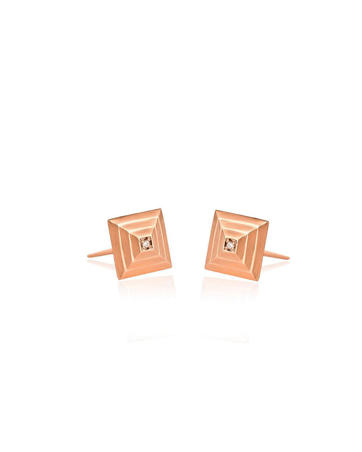 Rose Gold And Diamond 3D Cube Earrings