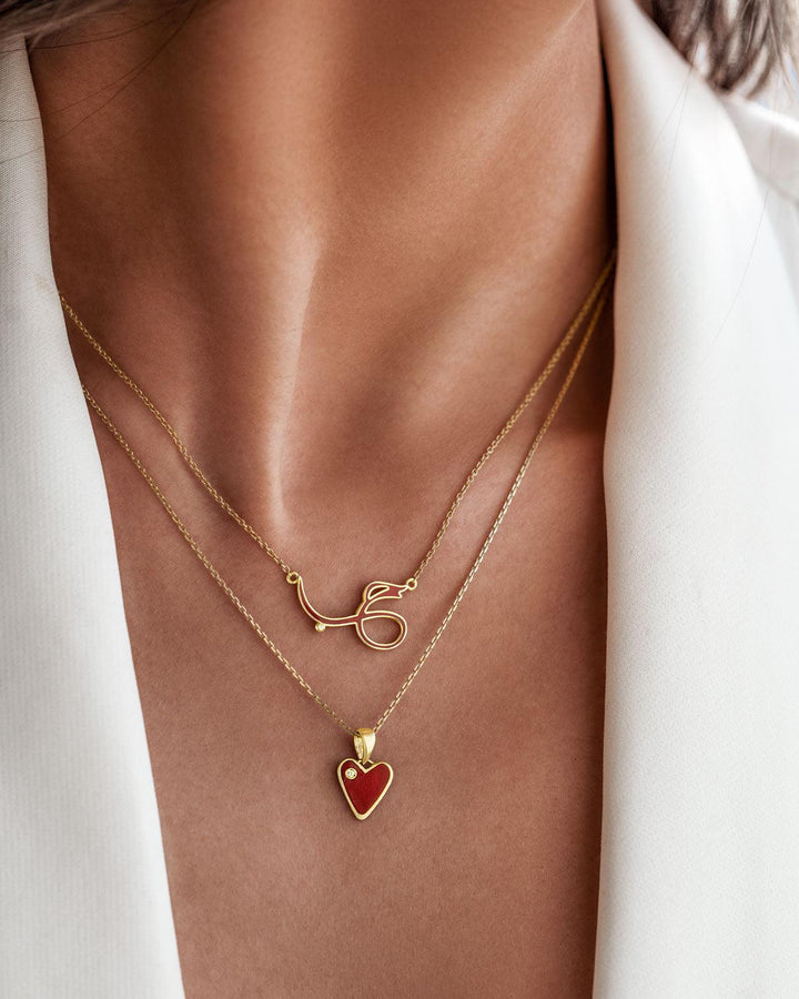 The Enamel Heart & Diamond Necklace - BelloGante