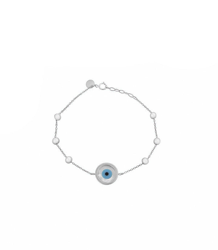 Evil Eye Bracelet White Gold With Pearl Chain