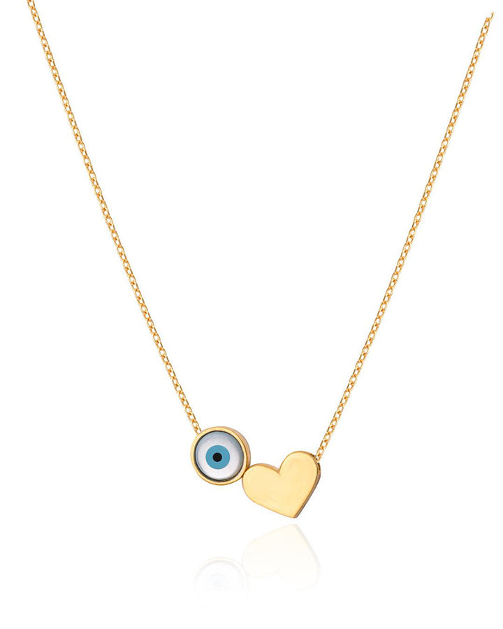 Gold Heart Necklace with Evil Eye