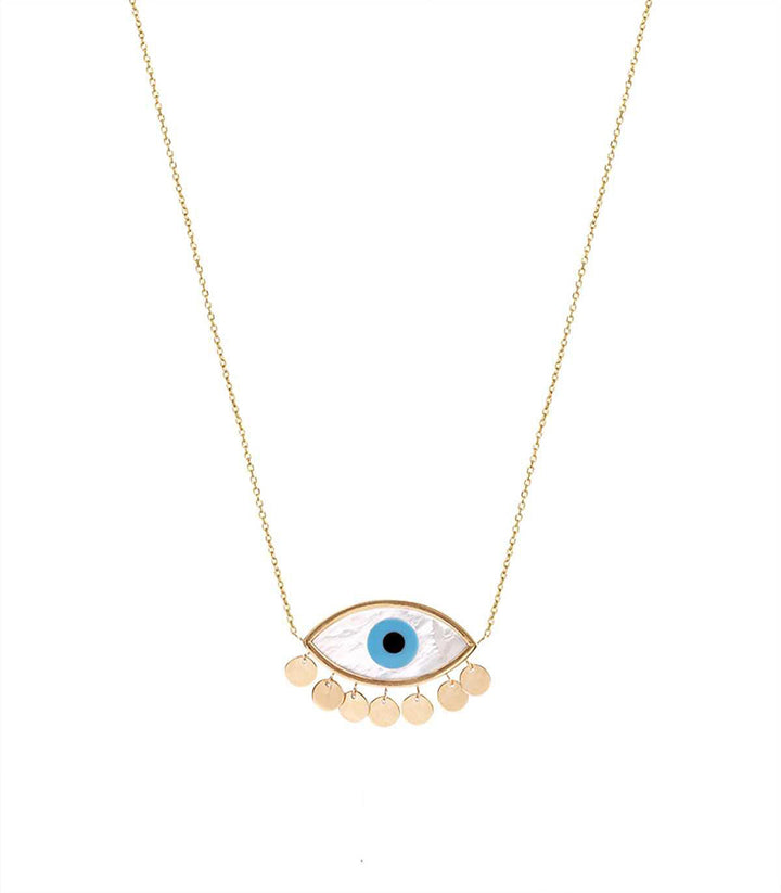 18K Gold Evil Eye Necklace Marquise 