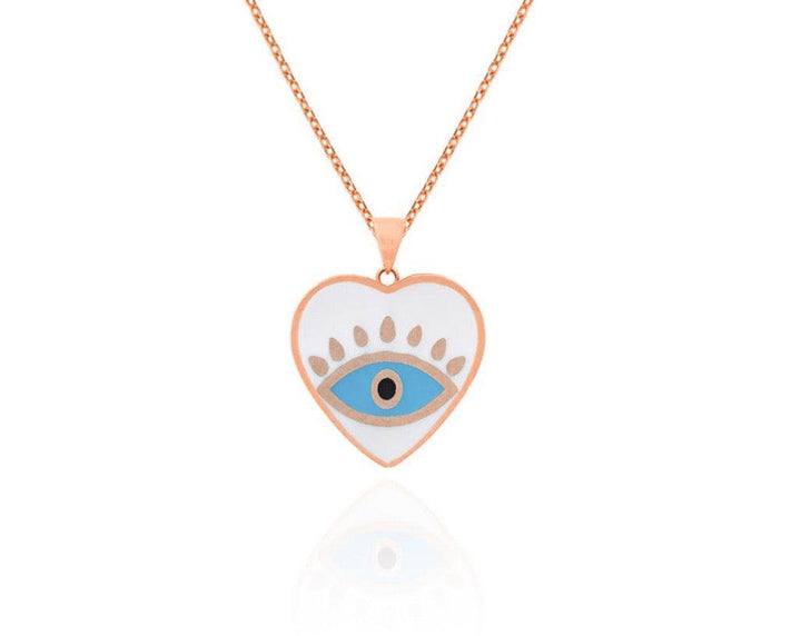 Rose Gold Enamel Heart Evil Eye Necklace
