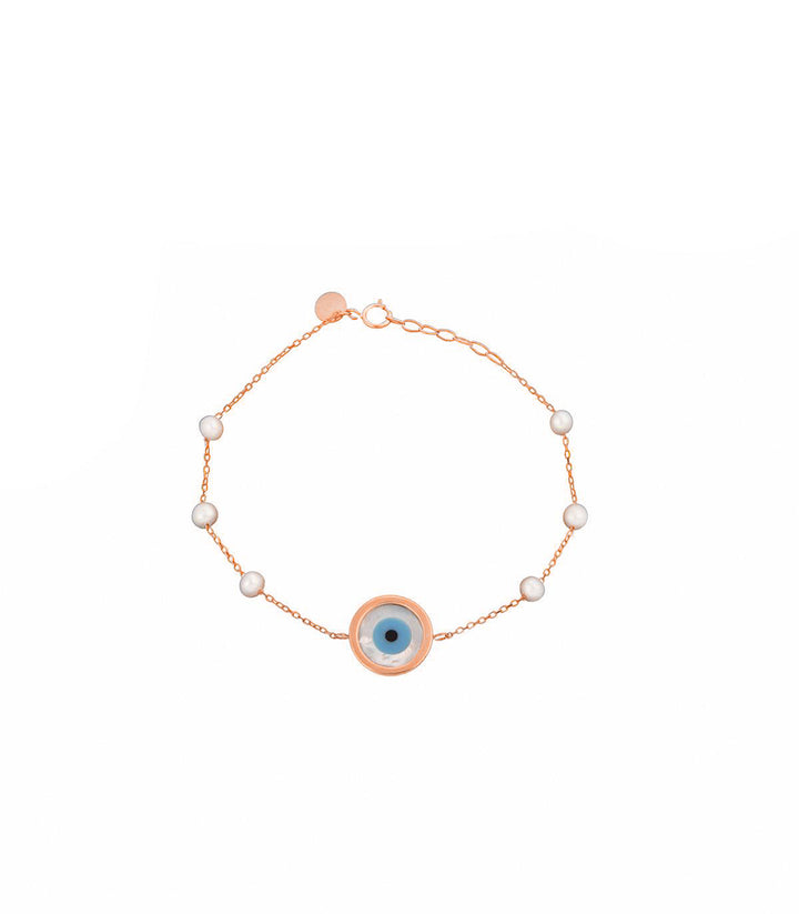 Evil Eye Bracelet Rose gold with Pearl Chain